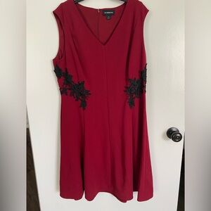 Liz Claiborne Red Midi Dress with Black Floral Accents